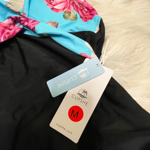 Floral and Black Halter One-Piece Swimsuit- NEW - Picture 3 of 3